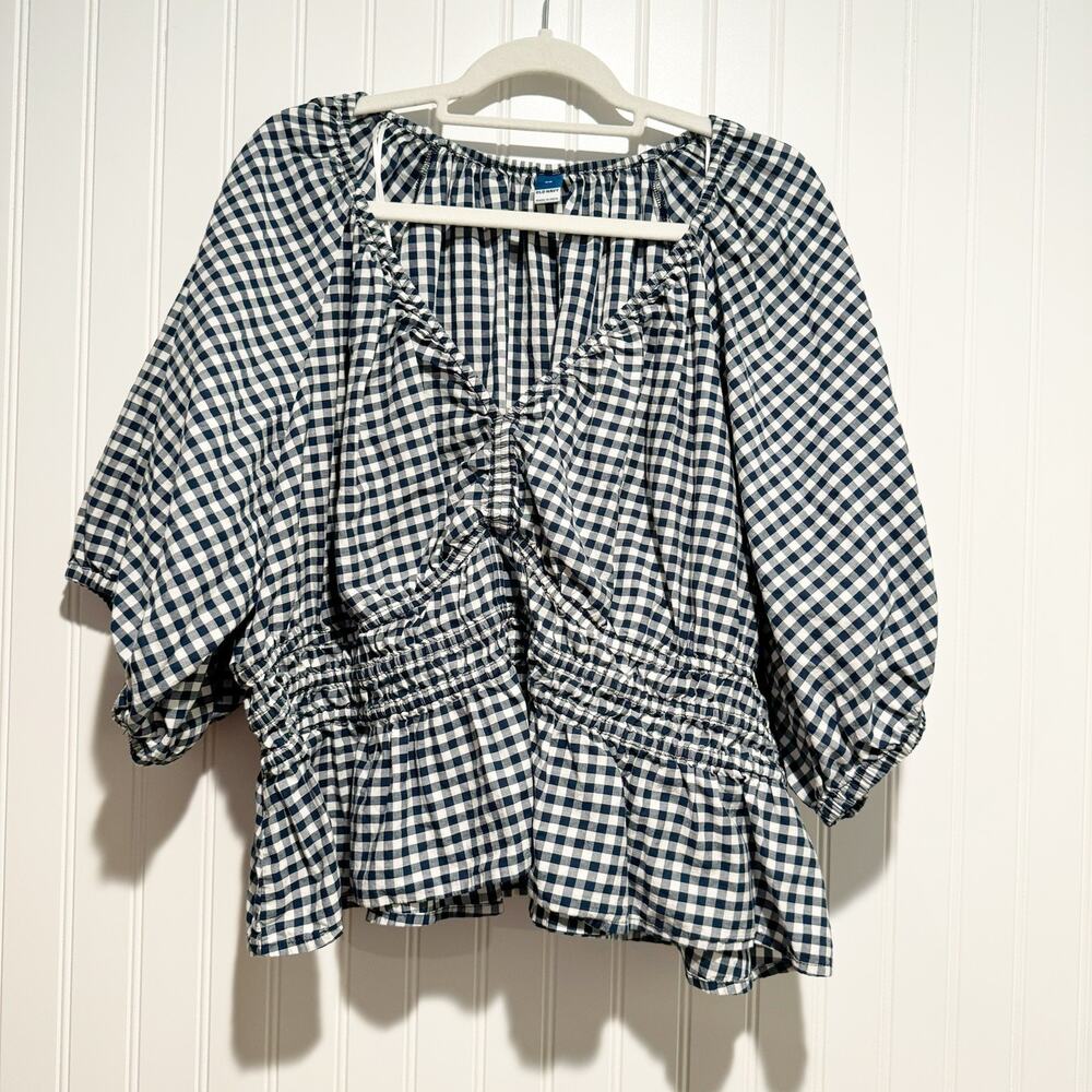 Old Navy Gingham Peplum Top Puff Sleeves Plus Size 2X - Picture 2 of 7